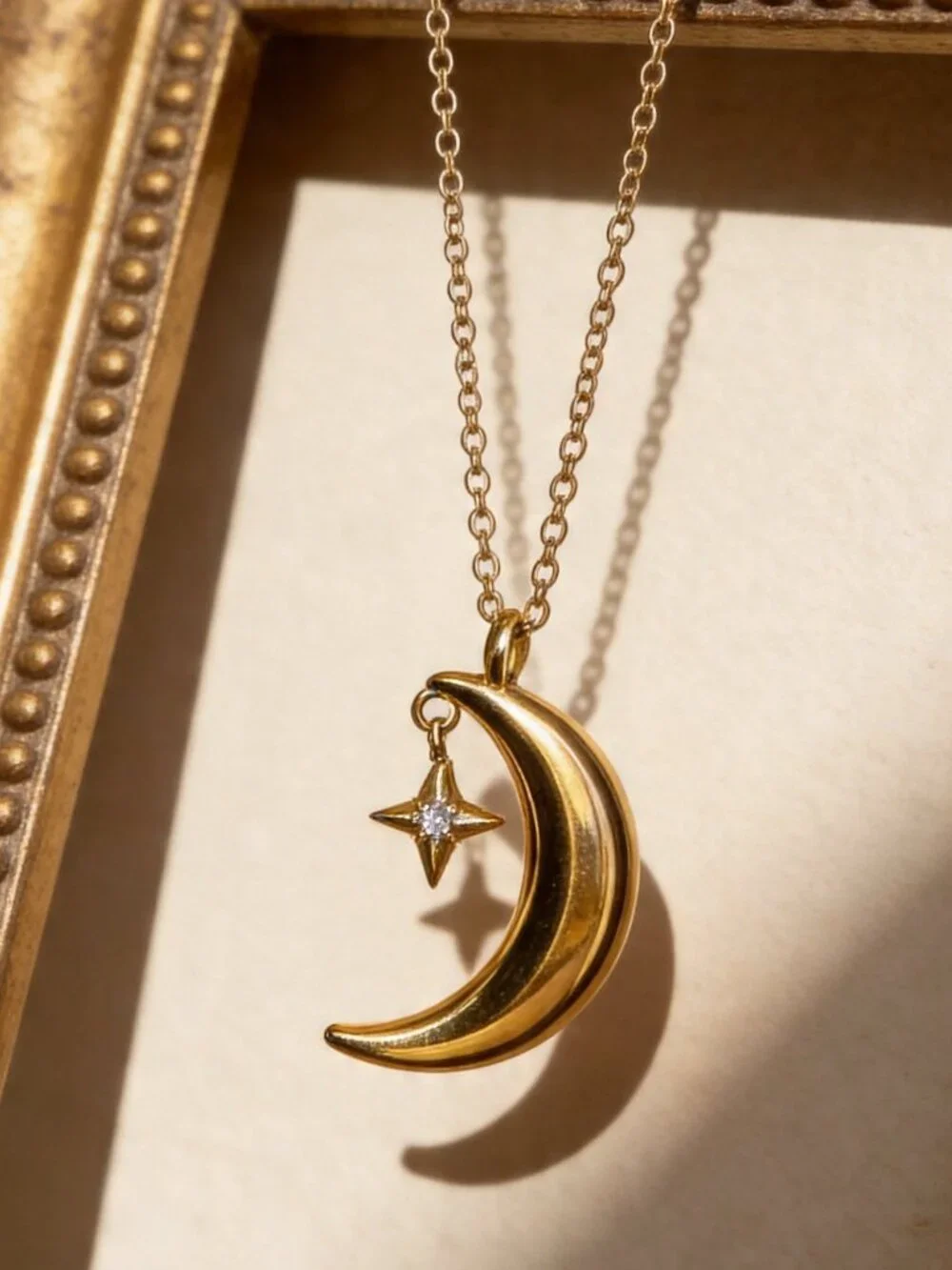 Gold Crescent Moon Star Pendant Stainless Steel - Picture 5 of 13